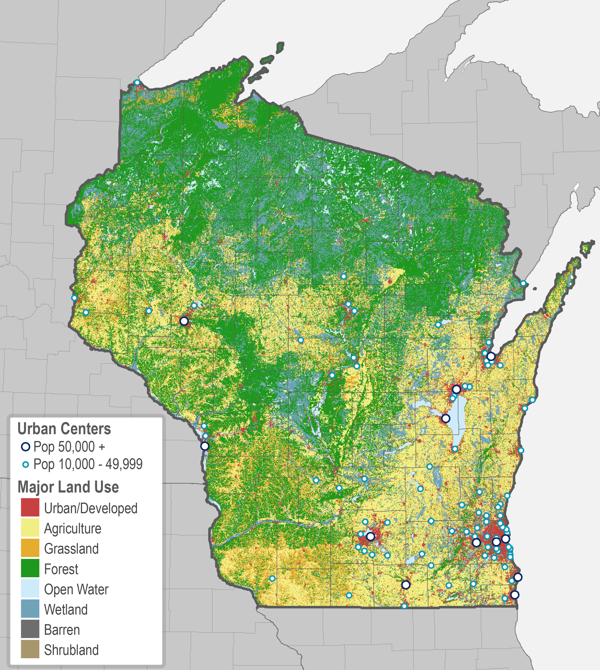 map of major land uses in Wisconsin, Wisconsin Department of Natural Resources, 2016